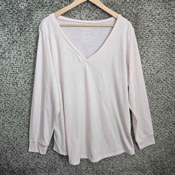 Torrid Tops - Torrid Top Womens 2 US Plus 2X Pink Classic Fit V Neck Long Sleeve Casual Ladies